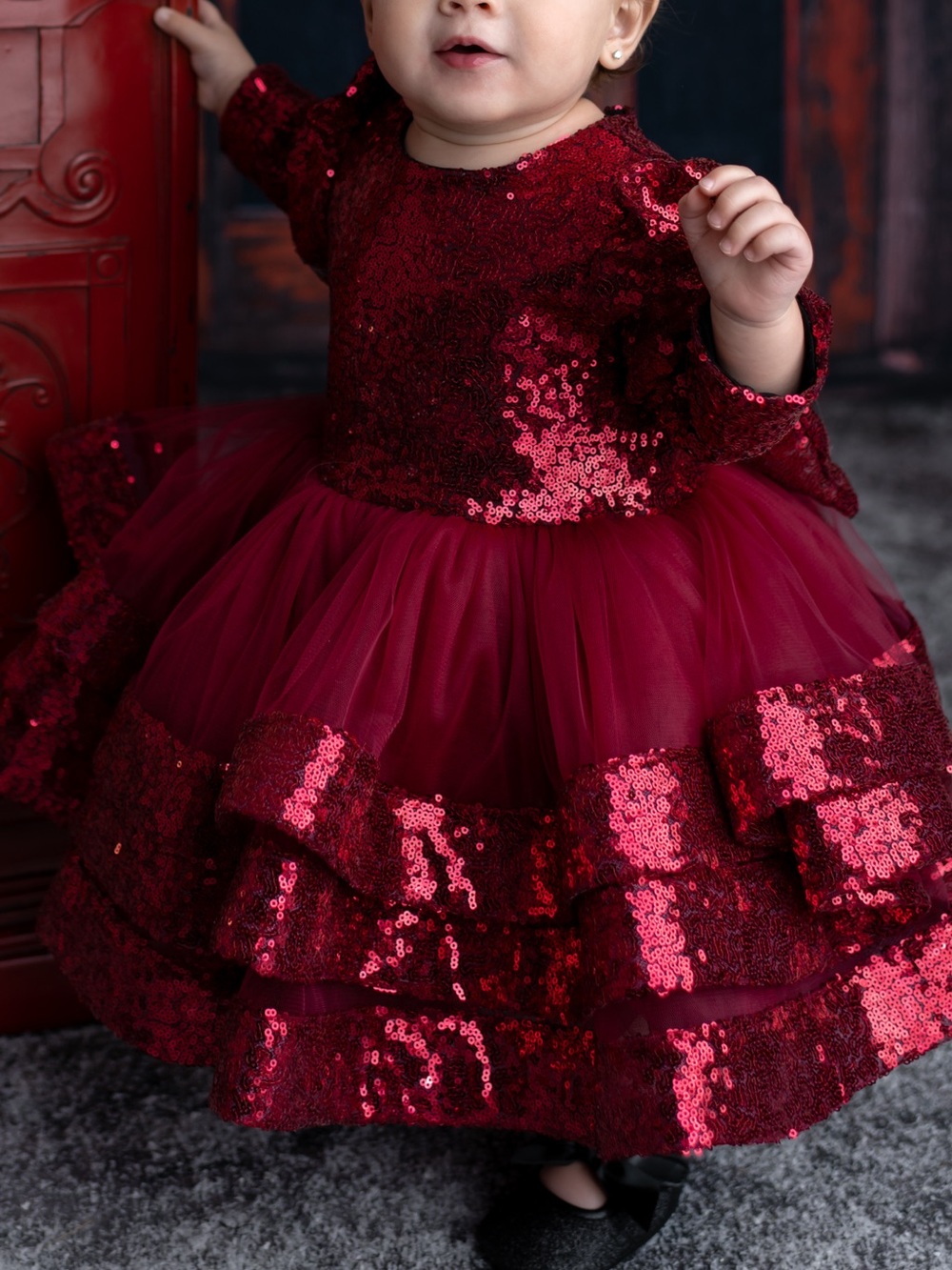 Sparkling Burgundy Sequin Tulle Dress for Kids